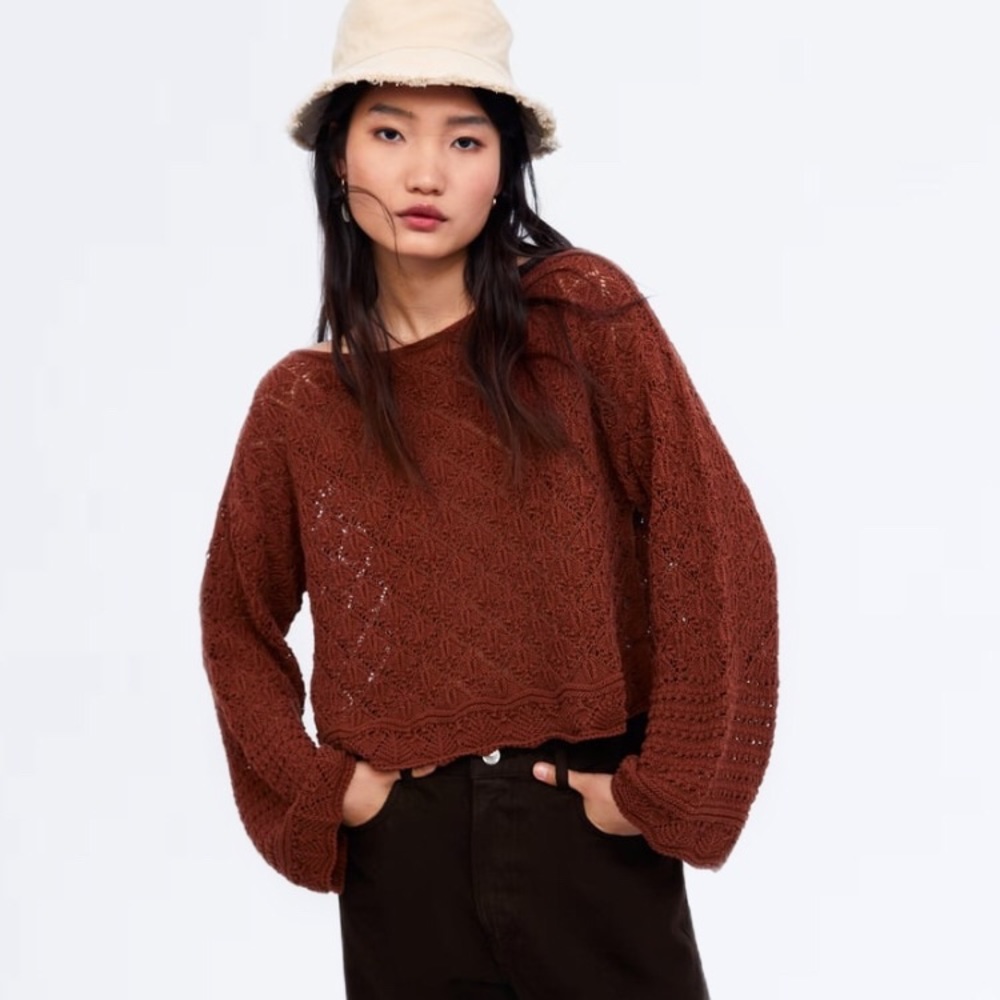 Zara | Textured Weave Boat Neck Knit Sweater